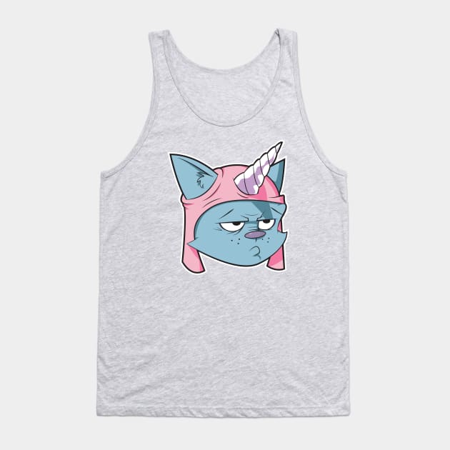 blue cat with a pink Unicorn hat Tank Top by CoySoup